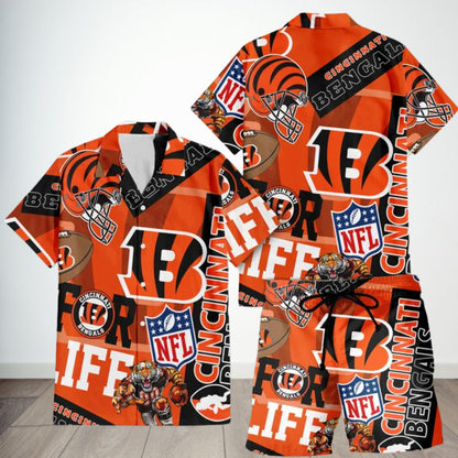 LIMITED EDITION - NEW CUSTOMIZED NFL16 CCB CINCINNATI BENGALS UNISEX HAWAIIAN SHIRT & SHORTS SET