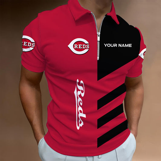 LIMITED EDITION - NEW CUSTOMIZED MLB05 CRS CINCINNATI REDS ZIP POLO SHIRT