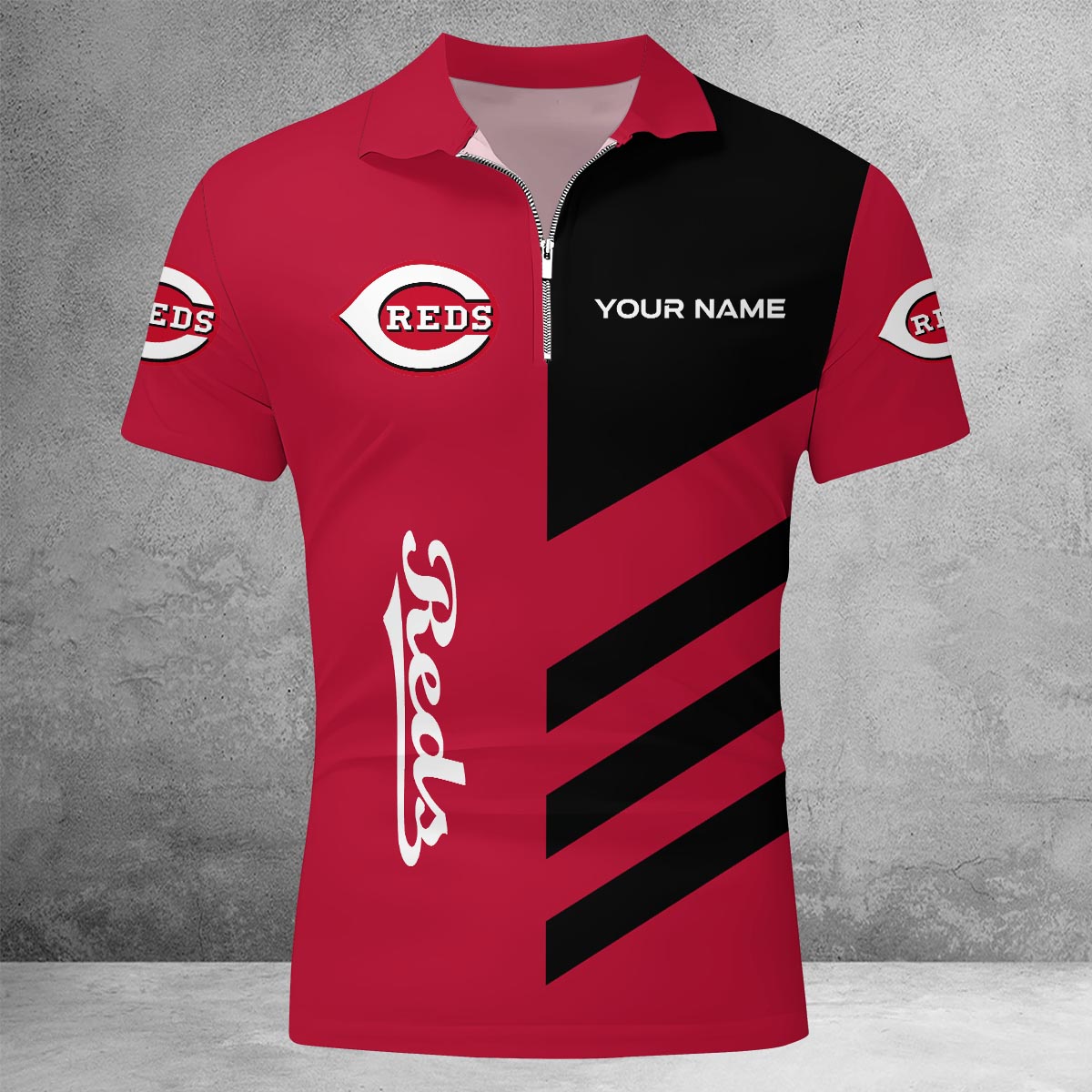 LIMITED EDITION - NEW CUSTOMIZED MLB05 CRS CINCINNATI REDS ZIP POLO SHIRT
