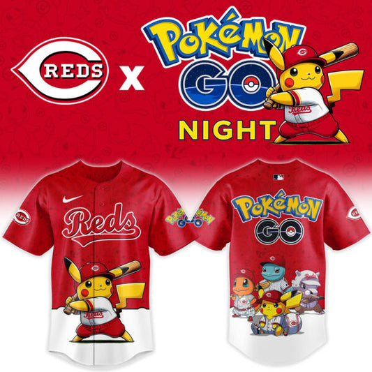 LIMITED EDITION - NEW CUSTOMIZED MLB05 CRS CINCINNATI REDS x POKEMON BASEBALL JERSEY & CAP