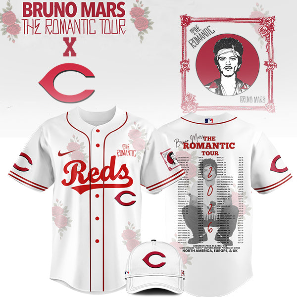 LIMITED EDITION - NEW CUSTOMIZED MLB05 CC REDS x BRUNO MARS BASEBALL JERSEY & CAP