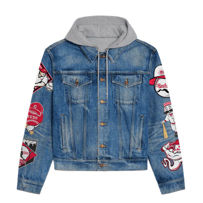 LIMITED EDITION - NEW CUSTOMIZED MLB05 CRS CINCINNATI REDS HOODED DENIM JACKET