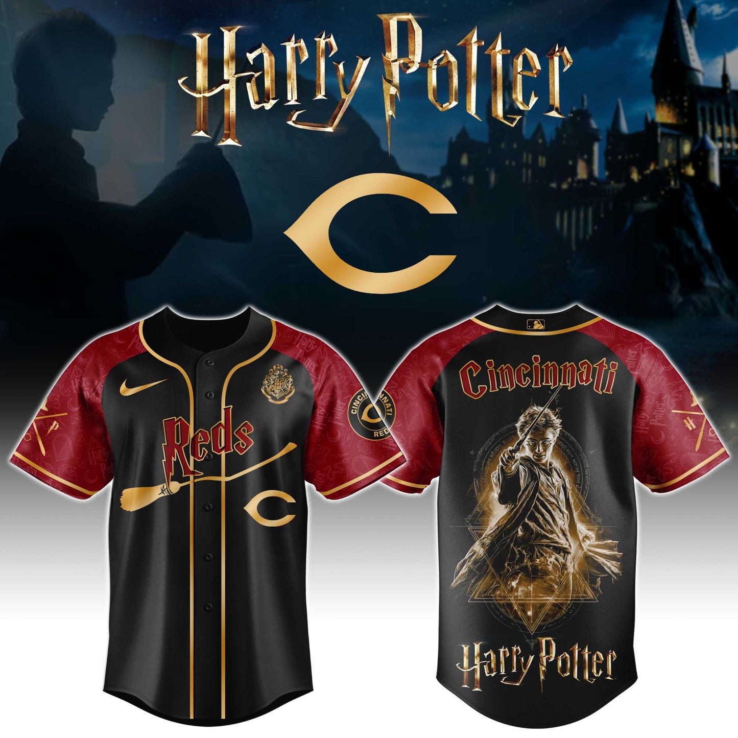 LIMITED EDITION - NEW CUSTOMIZED MLB05 CRS CINCINNATI REDS x HARRY POTTER BASEBALL JERSEY & CAP