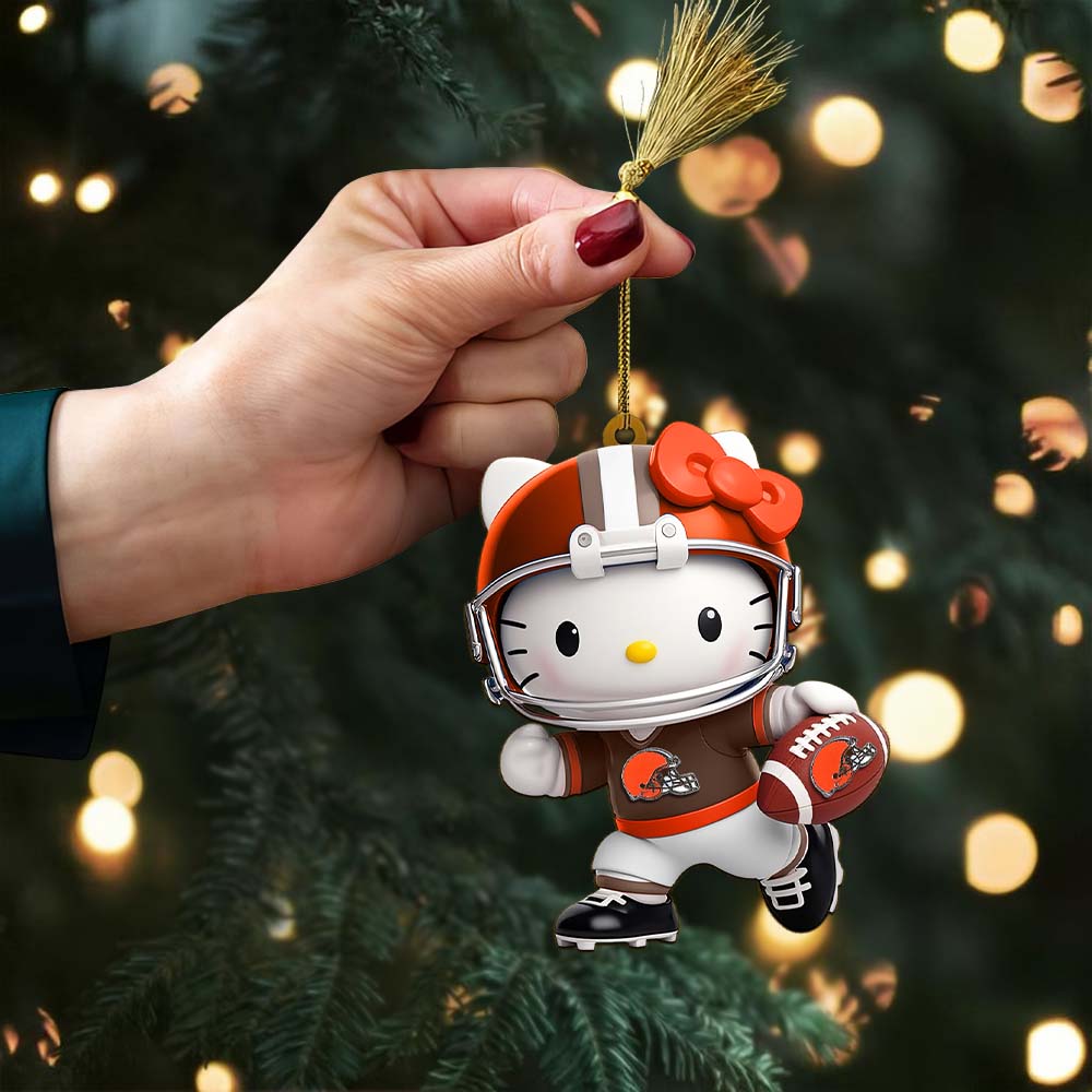 LIMITED EDITION - NEW CUSTOMIZED NFL29 CLB CLEVELAND BROWNS HELLO KITTY ACRYLIC ORNAMENT