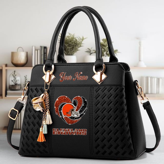 LIMITED EDITION - NEW CUSTOMIZED NFL29 CLB CLEVELAND BROWNS ZIP HANDBAG MULTICOLOR