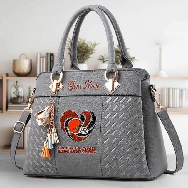 LIMITED EDITION - NEW CUSTOMIZED NFL29 CLB CLEVELAND BROWNS ZIP HANDBAG MULTICOLOR