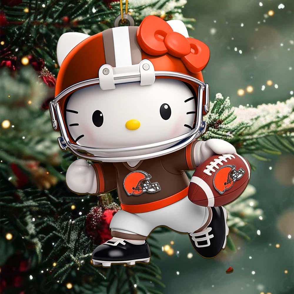 LIMITED EDITION - NEW CUSTOMIZED NFL29 CLB CLEVELAND BROWNS HELLO KITTY ACRYLIC ORNAMENT