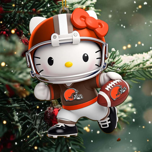 LIMITED EDITION - NEW CUSTOMIZED NFL29 CLB CLEVELAND BROWNS HELLO KITTY ACRYLIC ORNAMENT