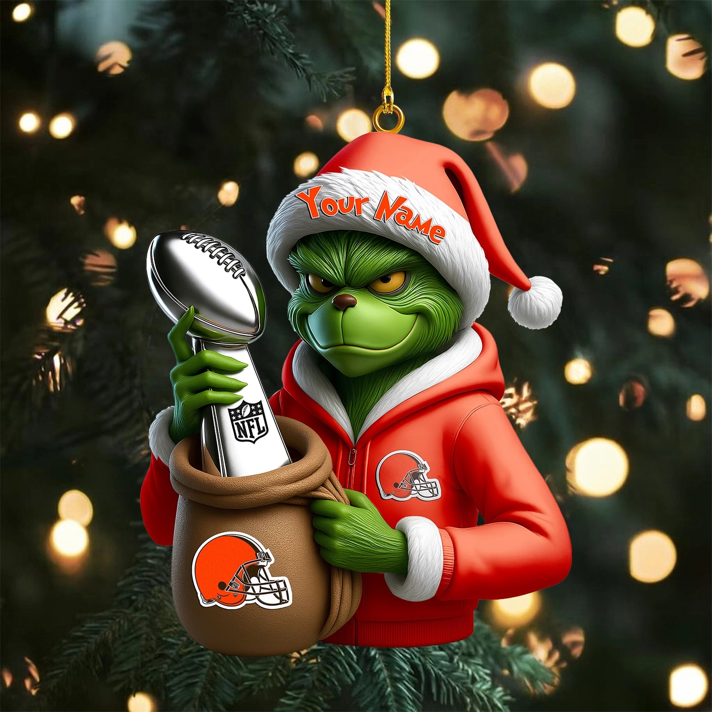 LIMITED EDITION - NEW CUSTOMIZED NFL29 CLB CLEVELAND BROWNS THE GRINCH ACRYLIC ORNAMENT
