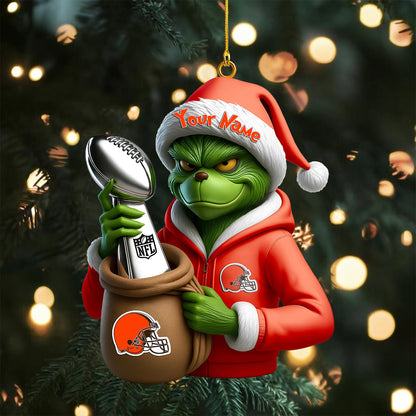 LIMITED EDITION - NEW CUSTOMIZED NFL29 CLB CLEVELAND BROWNS THE GRINCH ACRYLIC ORNAMENT