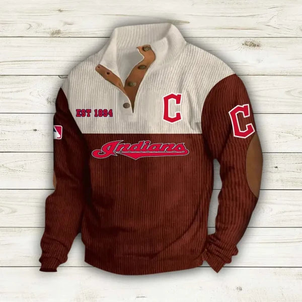 [FLASH SALE] NEW CUSTOMIZED MLB13 CGS CLEVELAND GUARDIANS BUTTON SWEATSHIRTS STAND COLLAR