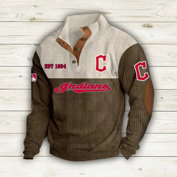 [FLASH SALE] NEW CUSTOMIZED MLB13 CGS CLEVELAND GUARDIANS BUTTON SWEATSHIRTS STAND COLLAR