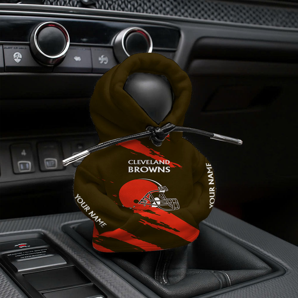 LIMITED EDITION - NEW CUSTOMIZED NFL29 CLB CLEVELAND BROWNS CAR HOODIE SHIFT KNOB COVER