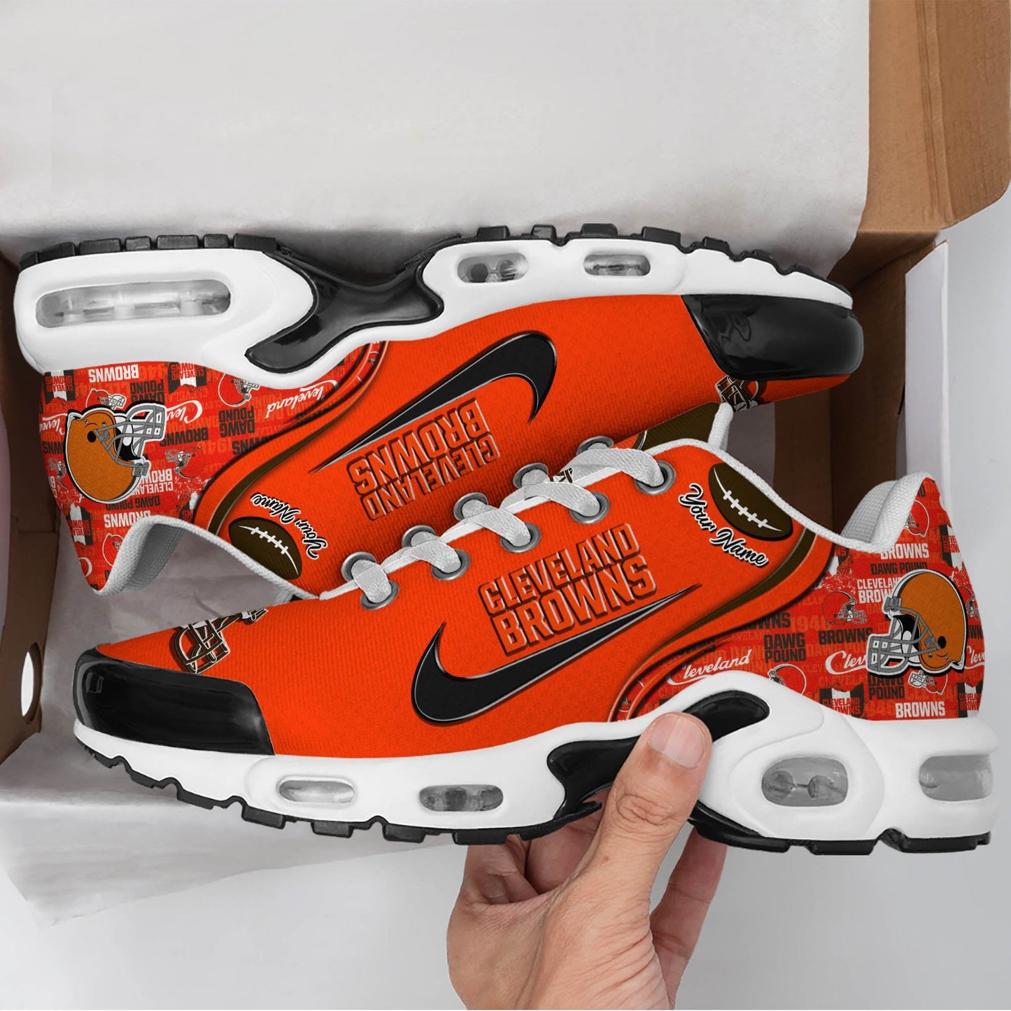 LIMITED EDITION - NEW CUSTOMIZED NFL29 CLB CLEVELAND BROWNS UNISEX AIR MAX PLUS SNEAKERS