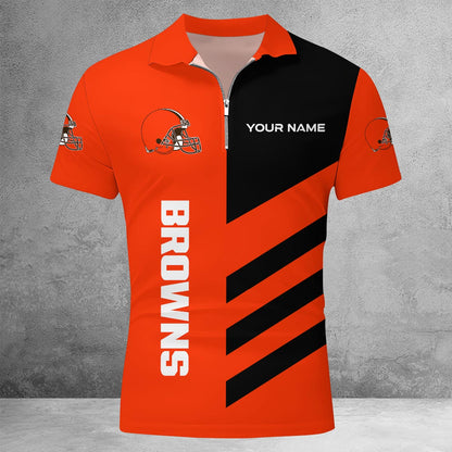 LIMITED EDITION - NEW CUSTOMIZED NFL29 CLB CLEVELAND BROWNS ZIP POLO SHIRT