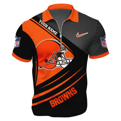 LIMITED EDITION - NEW CUSTOMIZED NFL29 CLB CLEVELAND BROWNS HARLEY-DAVIDSON POLO WITH ZIPPER SHIRT