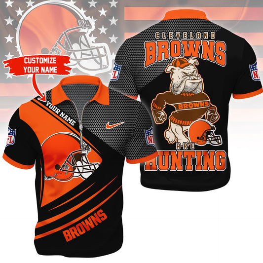 LIMITED EDITION - NEW CUSTOMIZED NFL29 CLB CLEVELAND BROWNS HARLEY-DAVIDSON POLO WITH ZIPPER SHIRT