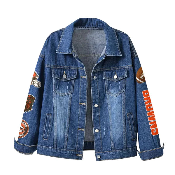 LIMITED EDITION - NEW CUSTOMIZED NFL29 CLB CLEVELAND BROWNS DENIM JACKET