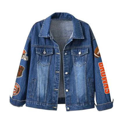 LIMITED EDITION - NEW CUSTOMIZED NFL29 CLB CLEVELAND BROWNS DENIM JACKET
