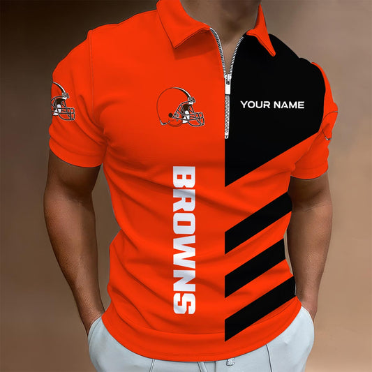 LIMITED EDITION - NEW CUSTOMIZED NFL29 CLB CLEVELAND BROWNS ZIP POLO SHIRT