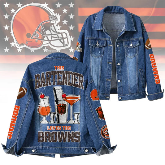 LIMITED EDITION - NEW CUSTOMIZED NFL29 CLB CLEVELAND BROWNS DENIM JACKET