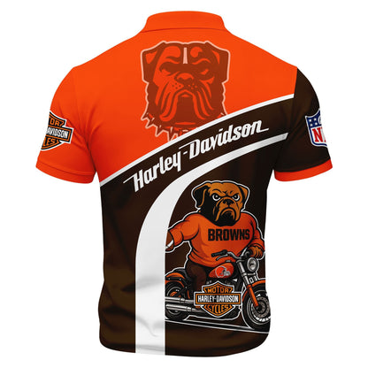 LIMITED EDITION - NEW CUSTOMIZED NFL29 CLB CLEVELAND BROWNS HARLEY-DAVIDSON POLO WITH ZIPPER SHIRT