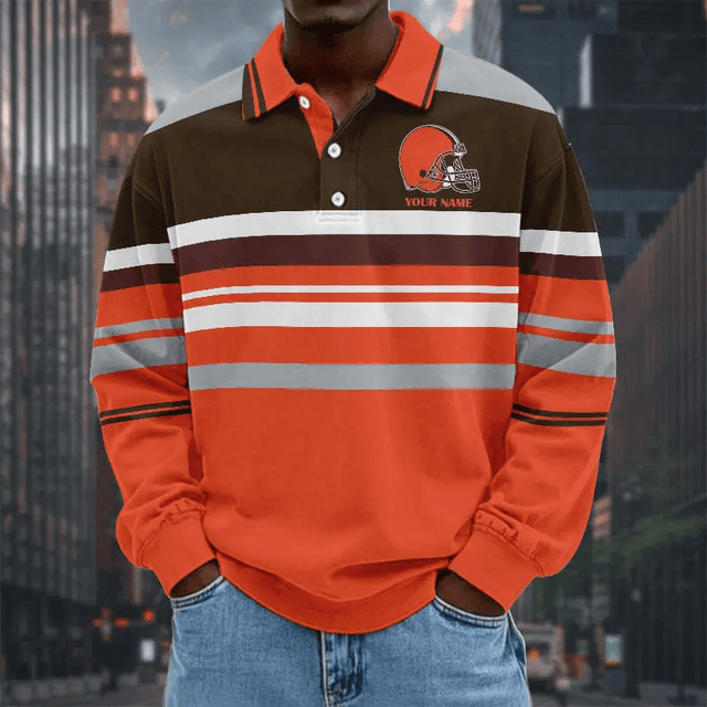LIMITED EDITION - NEW CUSTOMIZED NFL29 CLB CLEVELAND BROWNS MEN LONG SLEEVE POLO