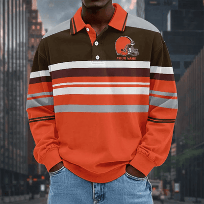 LIMITED EDITION - NEW CUSTOMIZED NFL29 CLB CLEVELAND BROWNS MEN LONG SLEEVE POLO
