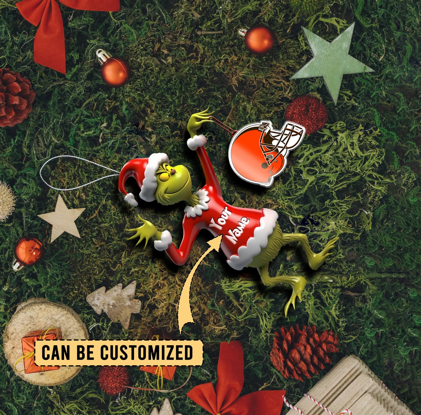 LIMITED EDITION - NEW CUSTOMIZED NFL29 CLB CLEVELAND BROWNS THE GRINCH ACRYLIC ORNAMENT