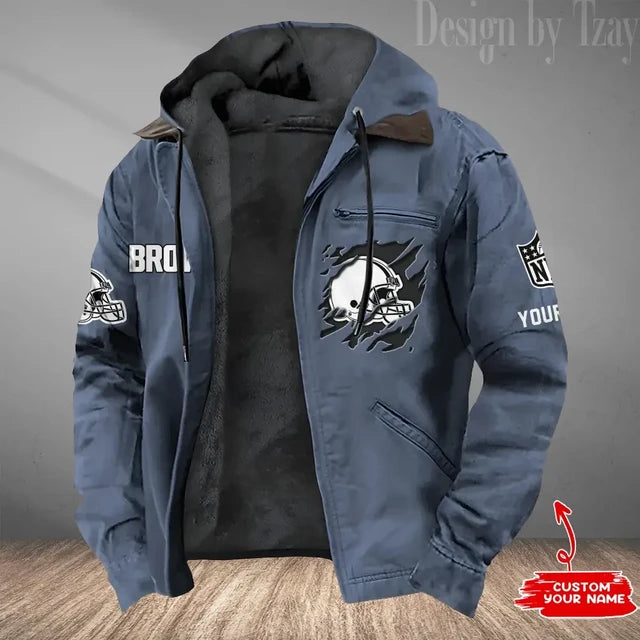 LIMITED EDITION - NEW CUSTOMIZED NFL29 CLB CLEVELAND BROWNS HOODED CARDIGAN JACKET