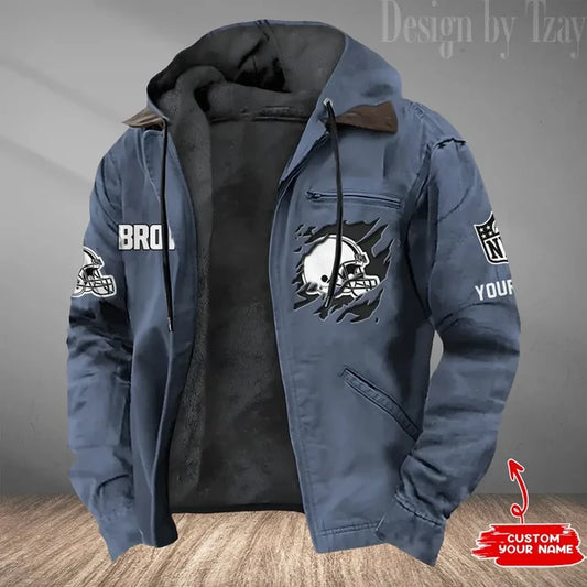 LIMITED EDITION - NEW CUSTOMIZED NFL29 CLB CLEVELAND BROWNS HOODED CARDIGAN JACKET