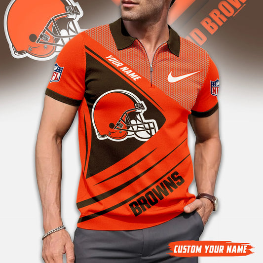 LIMITED EDITION - NEW CUSTOMIZED NFL29 CLB CLEVELAND BROWNS ZIP POLO SHIRT
