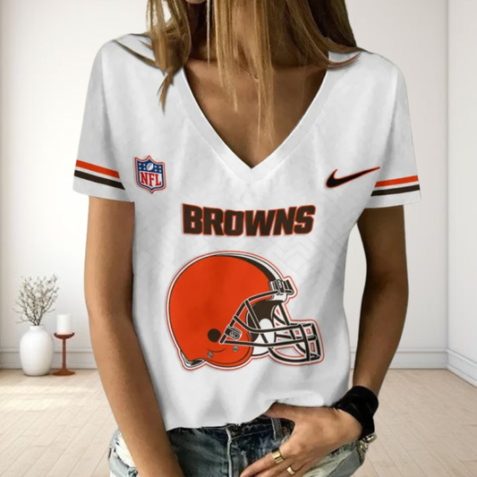 LIMITED EDITION - NEW CUSTOMIZED NFL29 CLB CLEVELAND BROWNS V-NECK FEMALE SHIRT