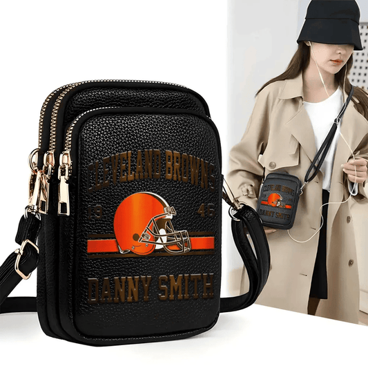 LIMITED EDITION - NEW CUSTOMIZED NFL29 CLB CLEVELAND BROWNS LEATHER CROSSBODY BAG