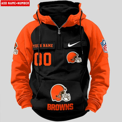 LIMITED EDITION - NEW CUSTOMIZED NFL29 CLB CLEVELAND BROWNS QUARTER ZIP HOODIE