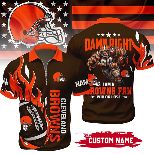 LIMITED EDITION - NEW CUSTOMIZED NFL29 CLB CLEVELAND BROWNS ZIP POLO SHIRT