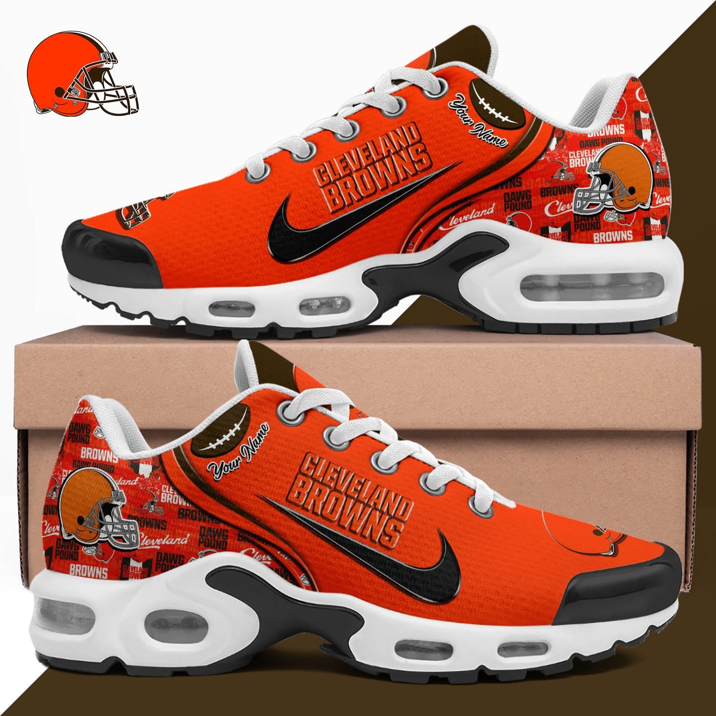 LIMITED EDITION - NEW CUSTOMIZED NFL29 CLB CLEVELAND BROWNS UNISEX AIR MAX PLUS SNEAKERS