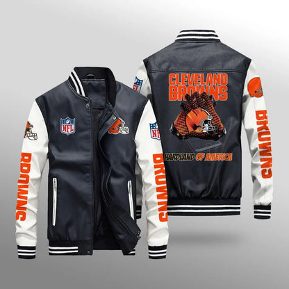LIMITED EDITION - NEW CUSTOMIZED NFL29 CLB CLEVELAND BROWNS LEATHER BOMBER JACKET