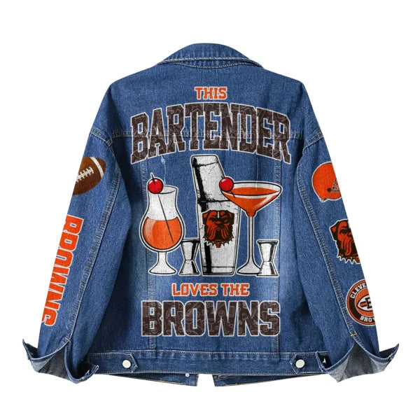 LIMITED EDITION - NEW CUSTOMIZED NFL29 CLB CLEVELAND BROWNS DENIM JACKET