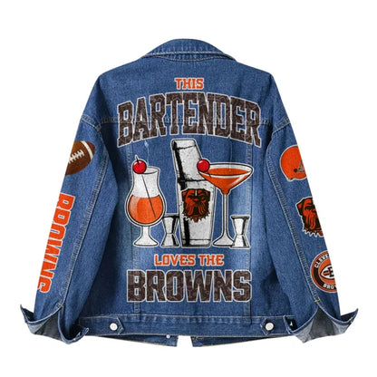 LIMITED EDITION - NEW CUSTOMIZED NFL29 CLB CLEVELAND BROWNS DENIM JACKET
