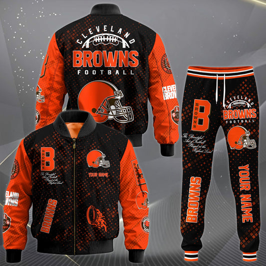 LIMITED EDITION - NEW CUSTOMIZED NFL29 CLB CLEVELAND BROWNS SATIN VARSITY JACKET & LONG PANTS