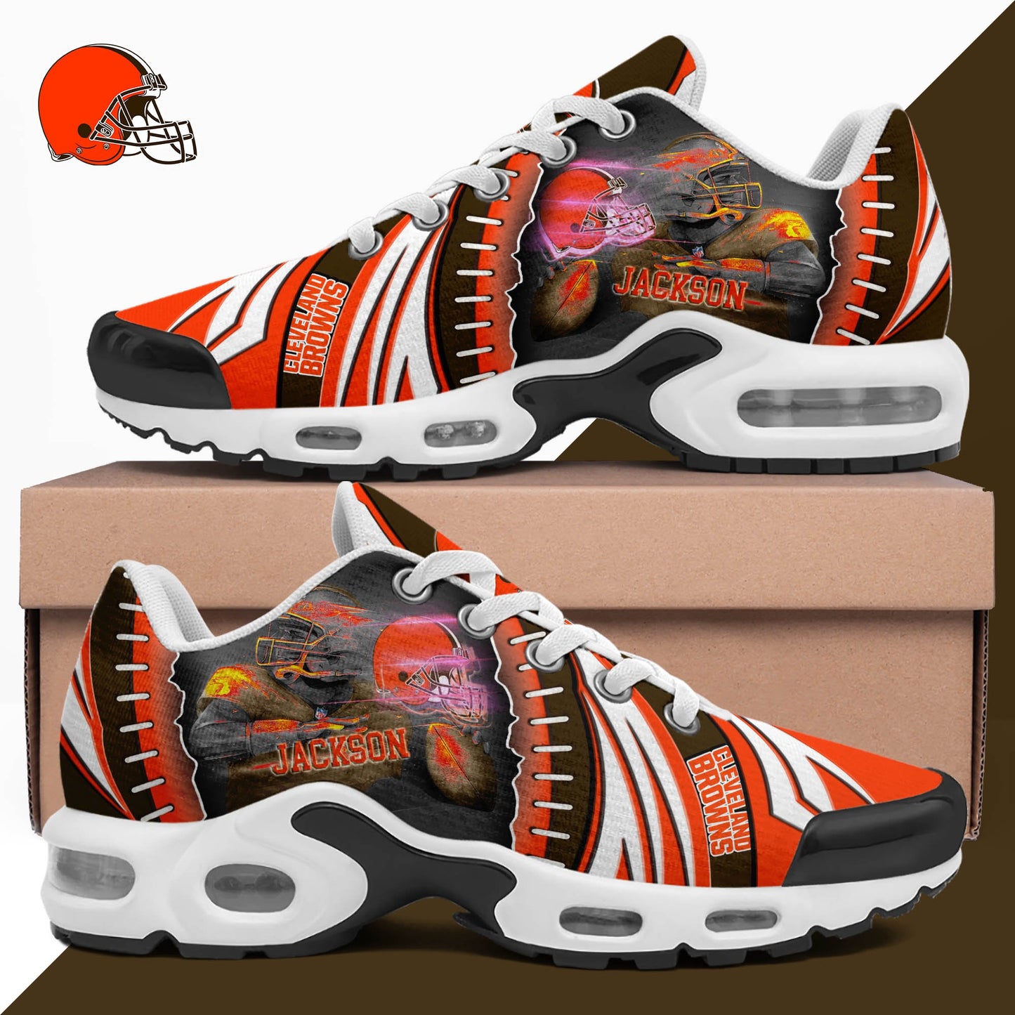 LIMITED EDITION - NEW CUSTOMIZED NFL29 CLB CLEVELAND BROWNS UNISEX AIR MAX PLUS SNEAKERS
