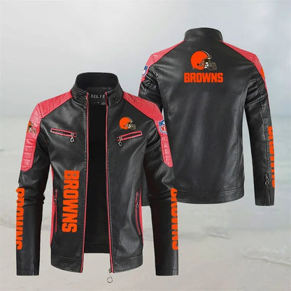 LIMITED EDITION - NEW CUSTOMIZED NFL29 CLB CLEVELAND BROWNS LEATHER BIKER JACKET