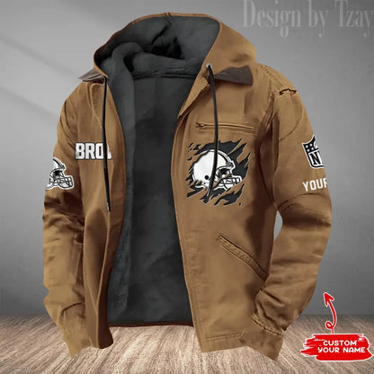 LIMITED EDITION - NEW CUSTOMIZED NFL29 CLB CLEVELAND BROWNS HOODED CARDIGAN JACKET