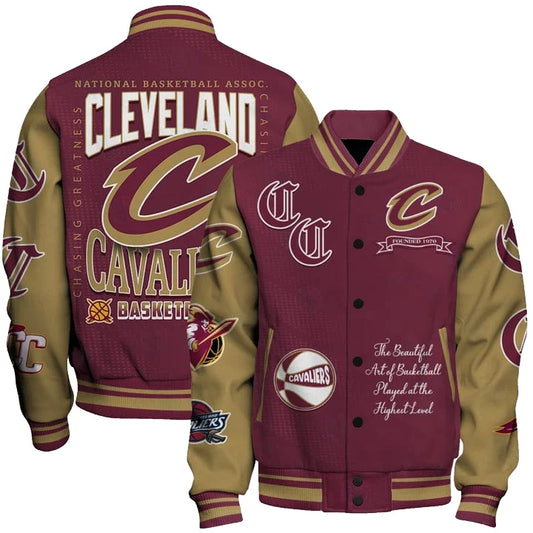 LIMITED EDITION - NEW CUSTOMIZED NBA02 CCA CLEVELAND CAVALIERS BASEBALL JACKET, SATIN VARSITY JACKET