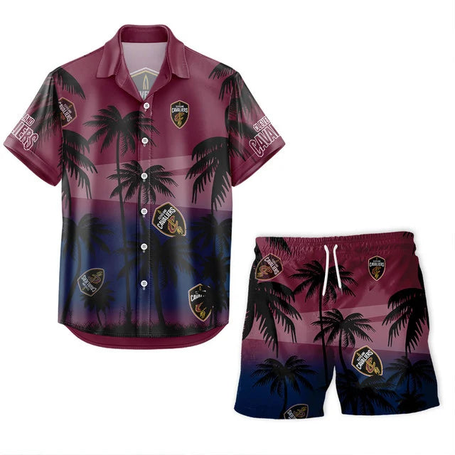 LIMITED EDITION - NEW CUSTOMIZED NBA02 CCA CLEVELAND CAVALIERS UNISEX HAWAIIAN SHIRT & SHORTS SET