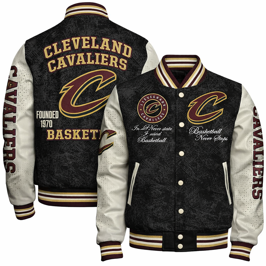 LIMITED EDITION - NEW CUSTOMIZED NBA02 CCA CLEVELAND CAVALIERS BASEBALL JACKET, SATIN VARSITY JACKET