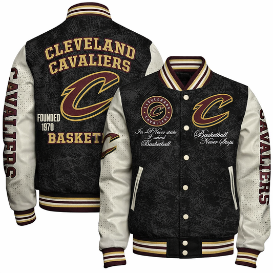 LIMITED EDITION - NEW CUSTOMIZED NBA02 CCA CLEVELAND CAVALIERS BASEBALL JACKET, SATIN VARSITY JACKET
