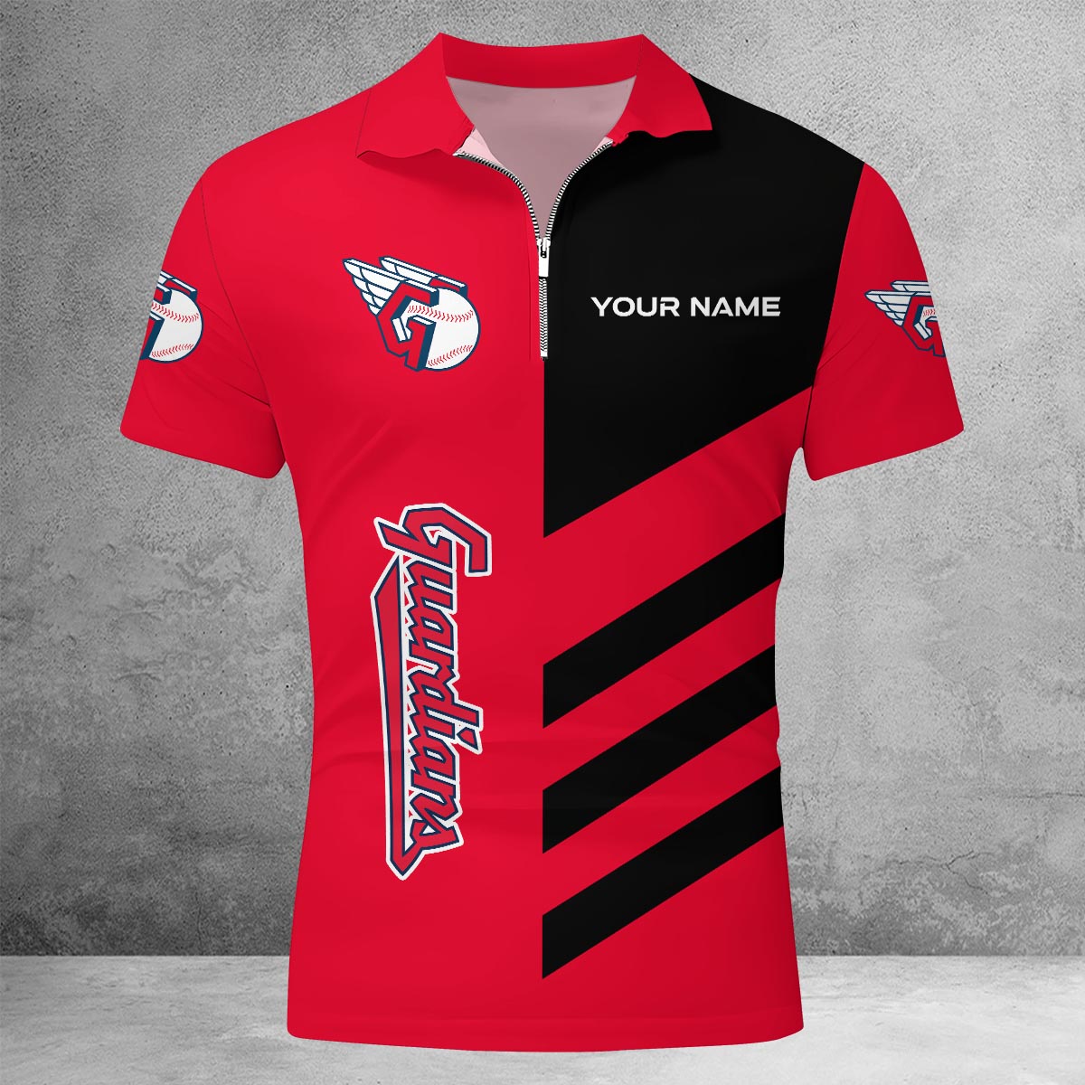 LIMITED EDITION - NEW CUSTOMIZED MLB13 CGS CLEVELAND GUARDIANS ZIP POLO SHIRT