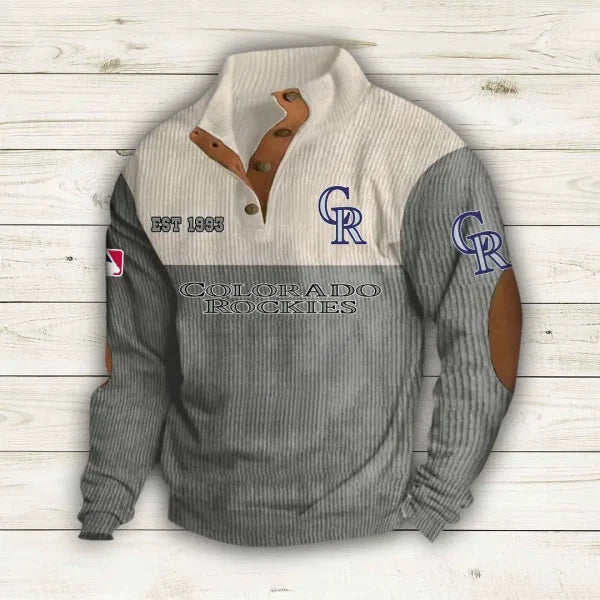 [FLASH SALE] NEW CUSTOMIZED MLB30 COR COLORADO ROCKIES BUTTON SWEATSHIRTS STAND COLLAR